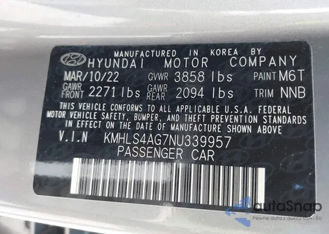 2022 Hyundai Elantra Sel z USA, uszkodzony, nr VIN KMHLS4AG7NU339957